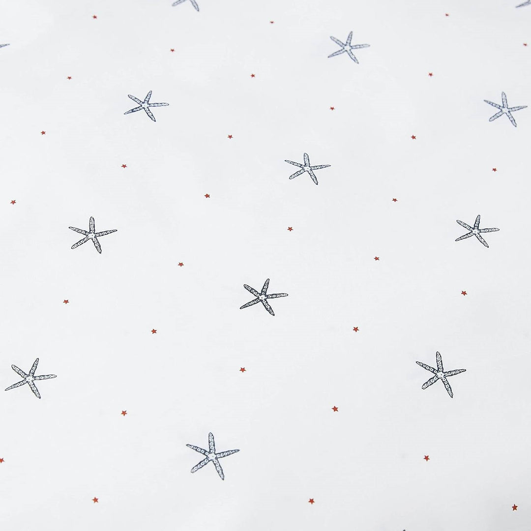 King Size Coastal Beach Starfish White Navy Red 100-Percent Cotton Sheet Set