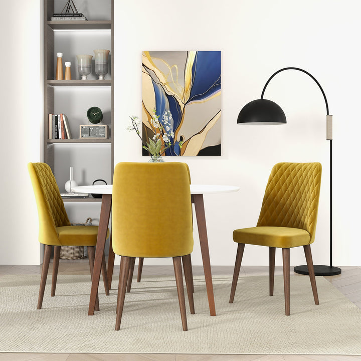 Katie Gold Velvet Dining Chair (Set Of 2) with Table