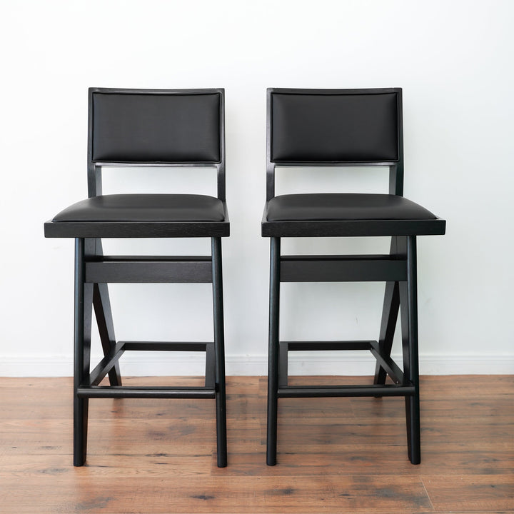 Keira Black PU Bar Stool (Set of 2) Front Pair