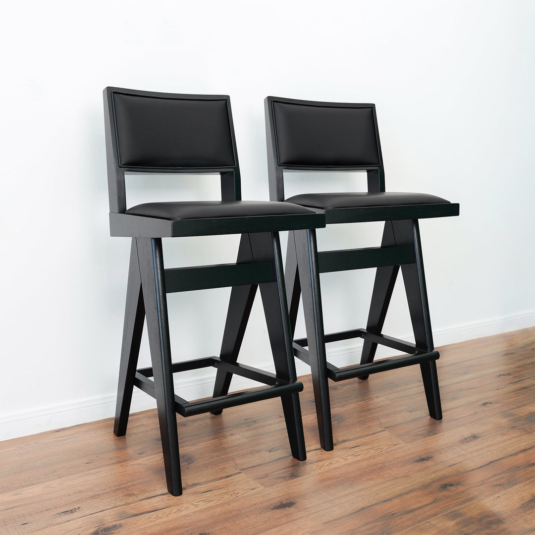 Keira Black PU Bar Stool (Set of 2) Right Angle Pair