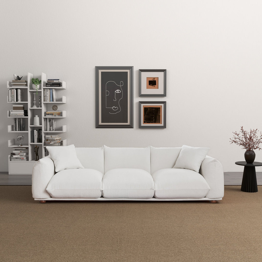 Kely 100" Cream Boucle Upholstered Sofa Additional Front Photo