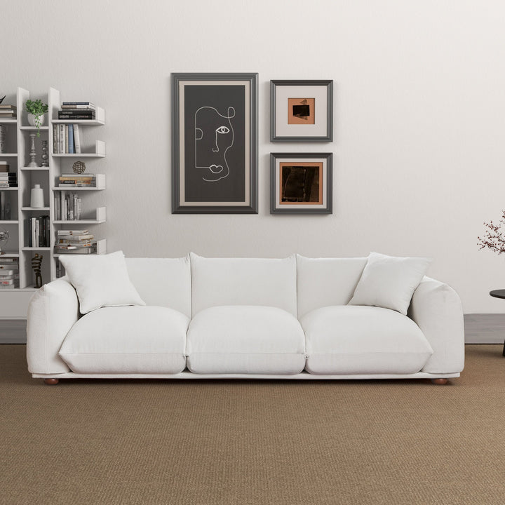 Kely 100" Cream Boucle Upholstered Sofa Front