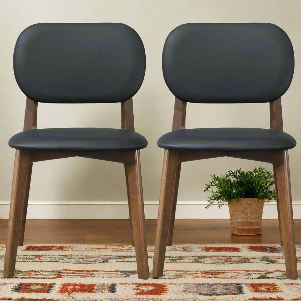 Kelsey Black Leather Dining Chair (Set Of 2) Front