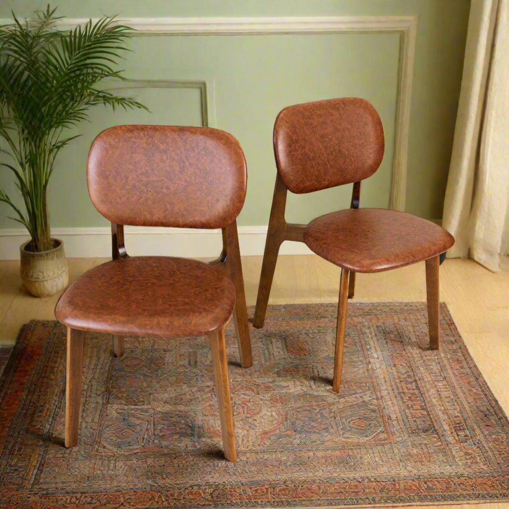 Kelsey Brown Leather Dining Chair (Set Of 2) Facing Different Directions