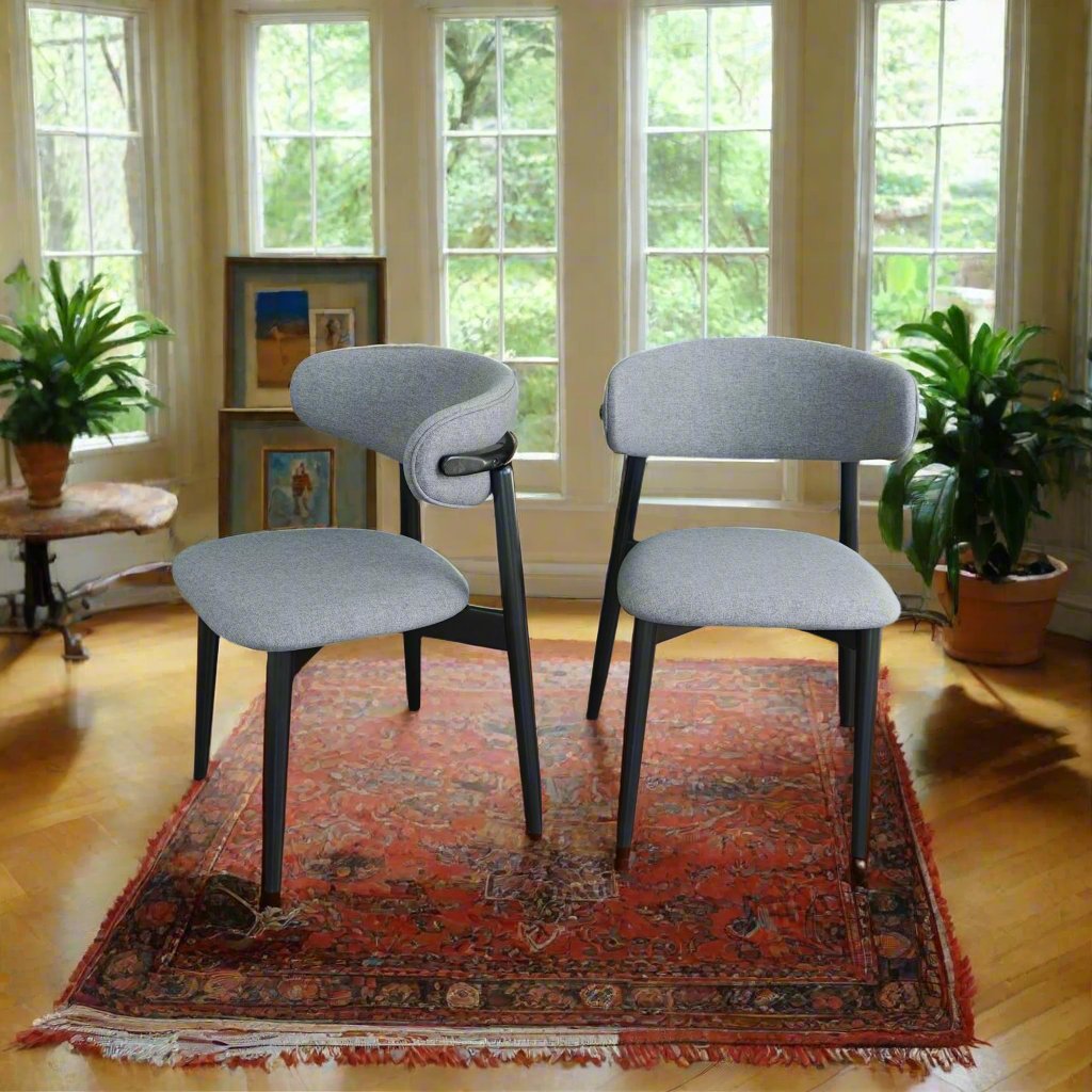 Korbin Grey Fabric Dining Chair (Set of 2) Front and Angle View