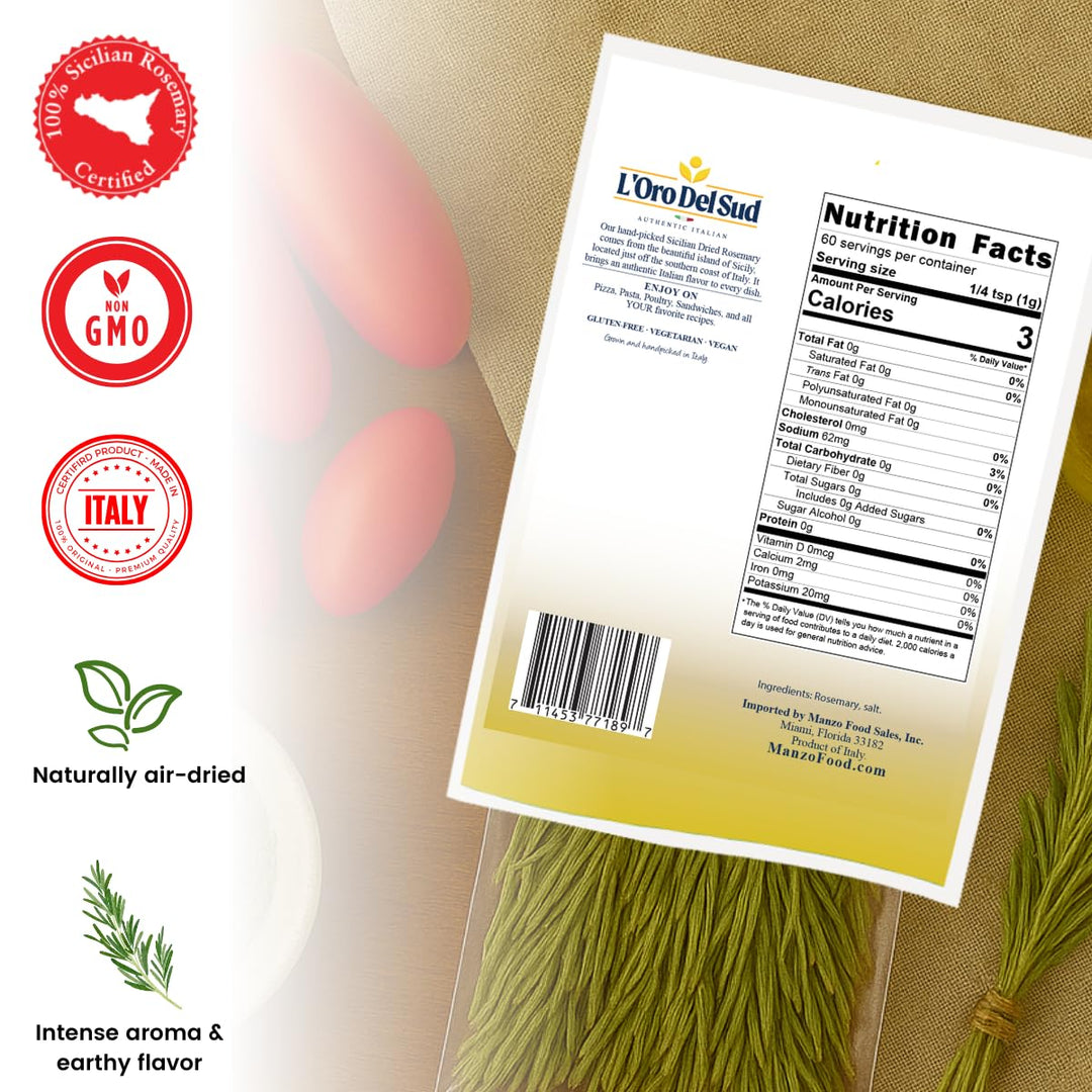 L’Oro Del Sud, Sicilian Rosemary Leaves, 2.11 oz. (60 g)