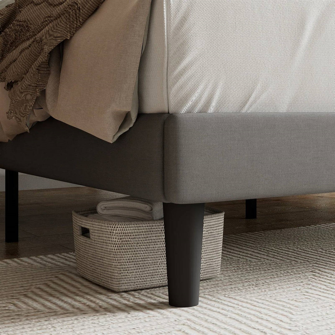 Full Size Grey Linen Upholstered Platform Bed Frame with Button-Tufted Headboard