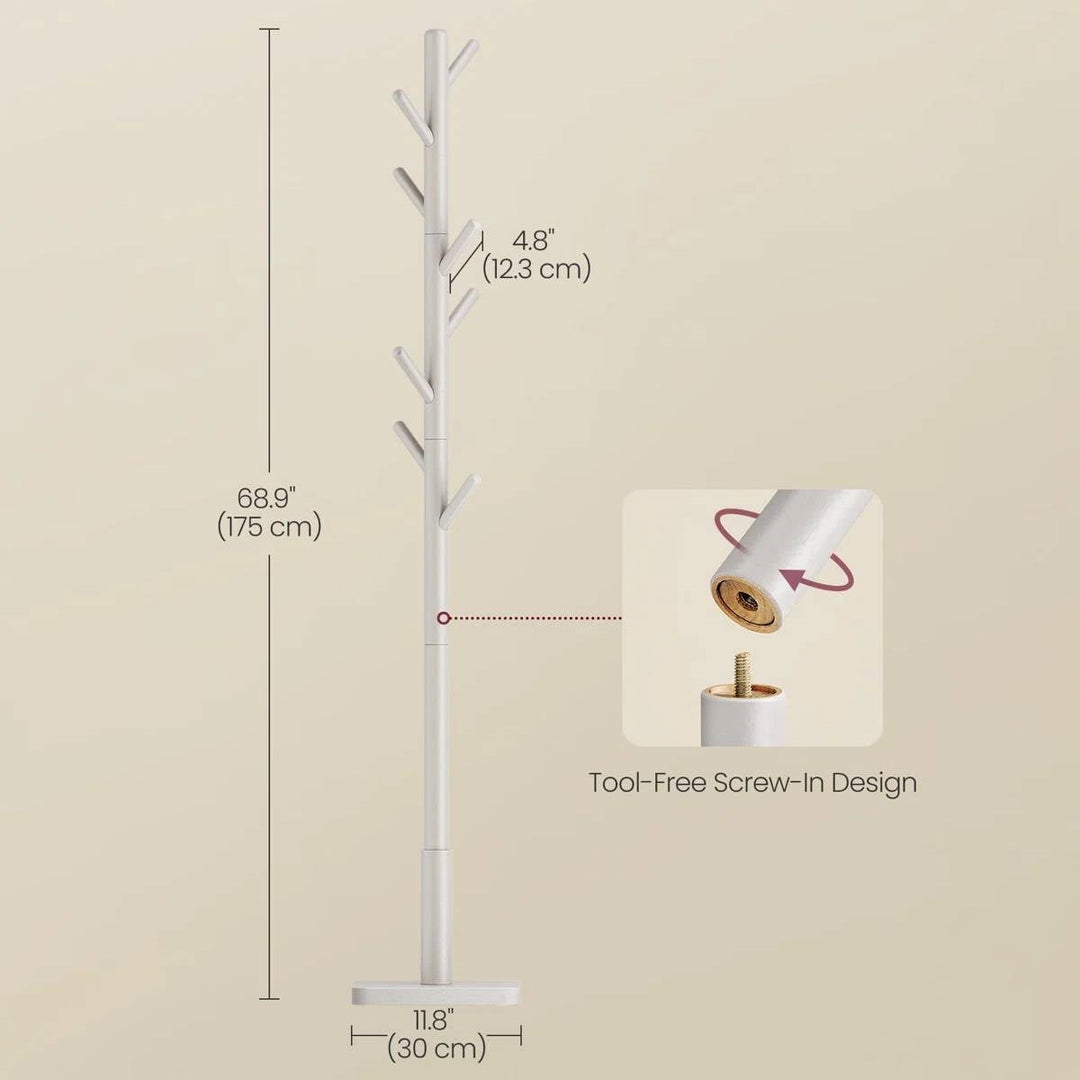 Modern Farmhouse Solid Wood Coat Rack Entryway Hall Tree Hat Stand in Light Grey