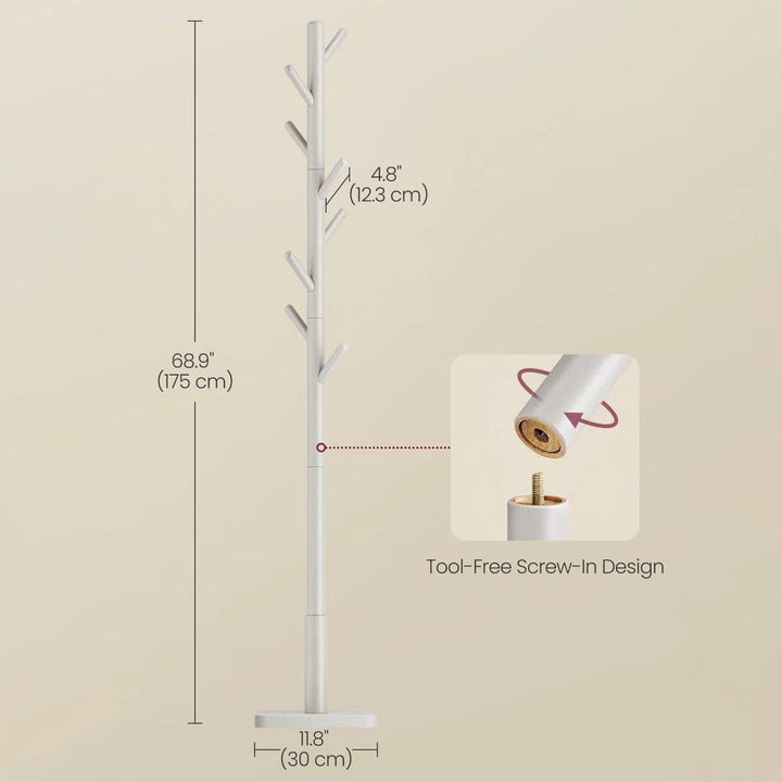 Modern Farmhouse Solid Wood Coat Rack Entryway Hall Tree Hat Stand in Light Grey