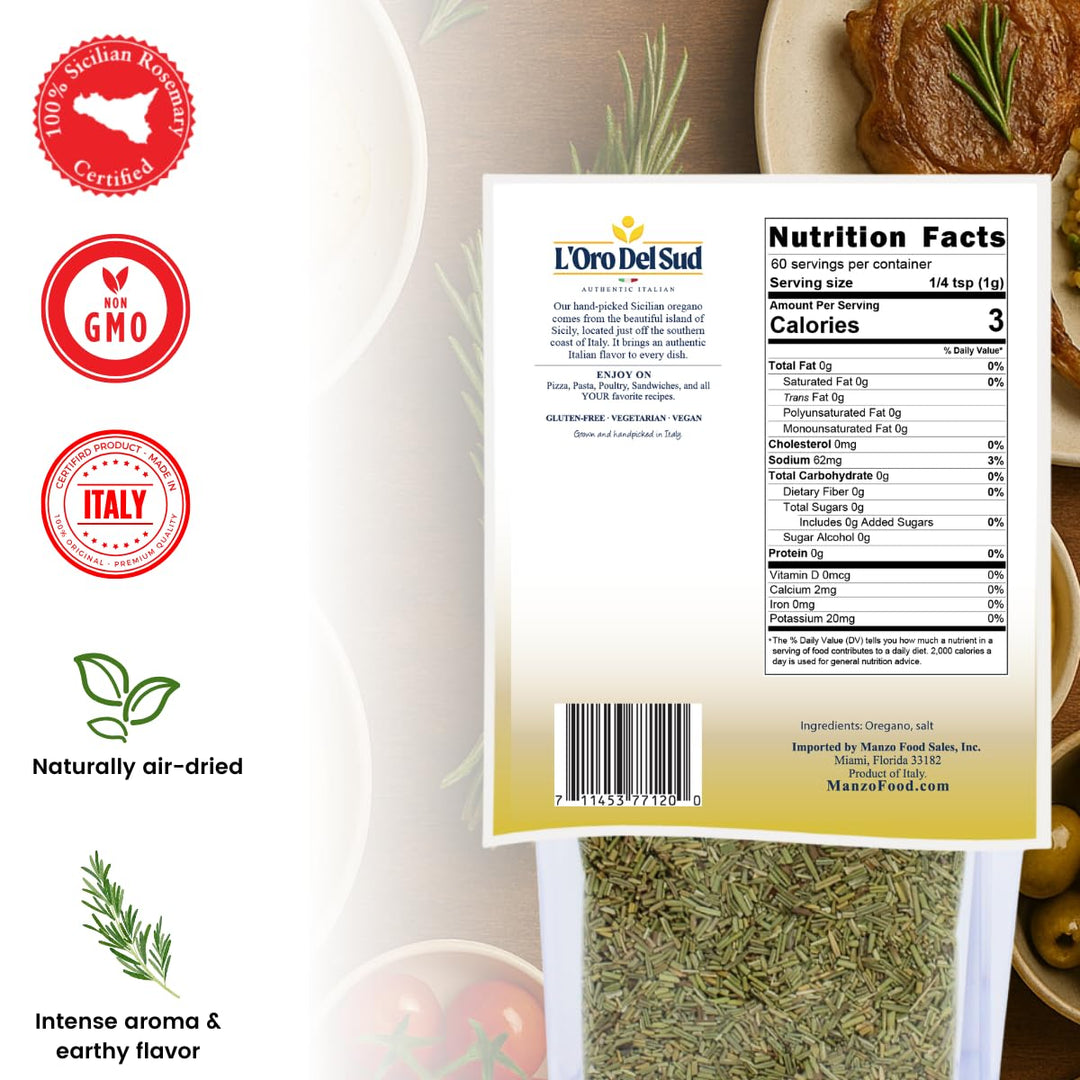 L’Oro Del Sud, Sicilian Rosemary Leaves, 2.11 oz. (60 g)