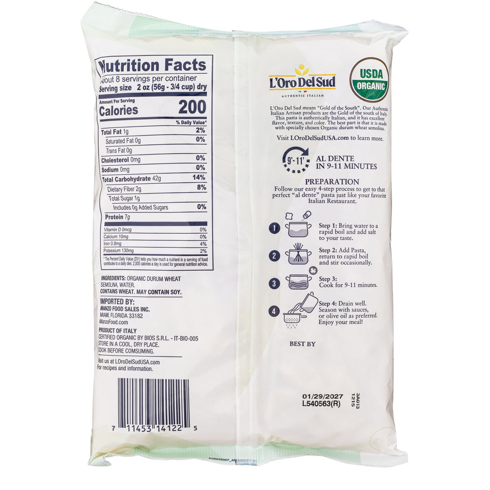 L'Oro Del Sud, Organic Penne Rigate Pasta 2 Pack x 10 lbs.