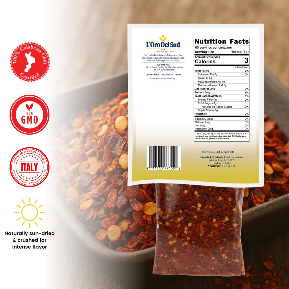 L'Oro Del Sud, Dried Calabrian Chili Flakes, 2.11 oz. (60 g)