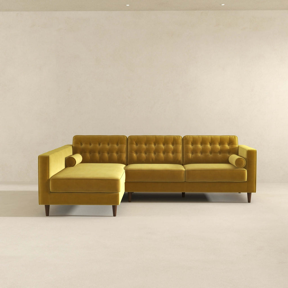 Christian Dark Yellow Velvet Sectional Sofa Left Facing Front