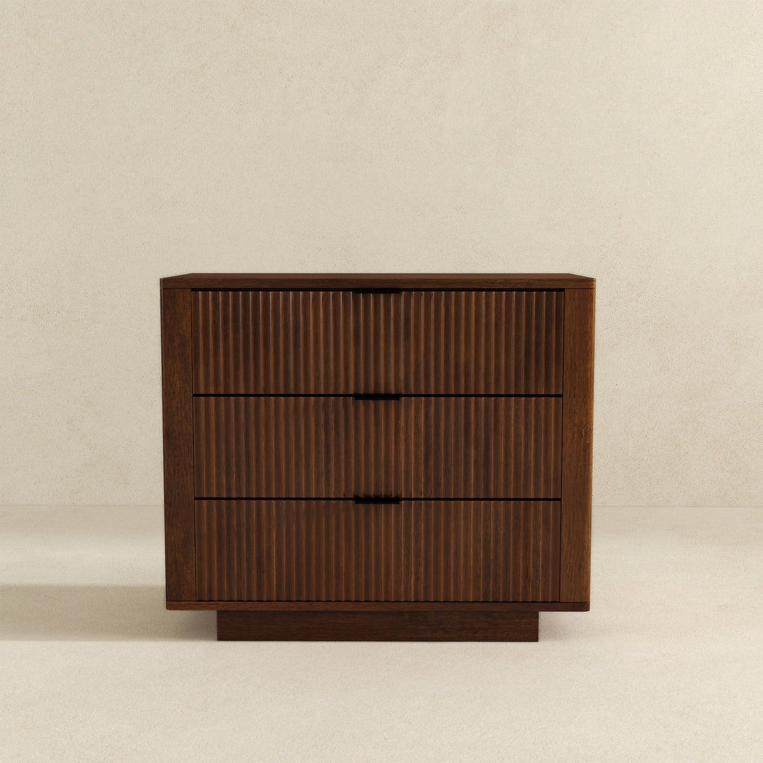 Lola Walnut Nightstand 3-Drawer Front