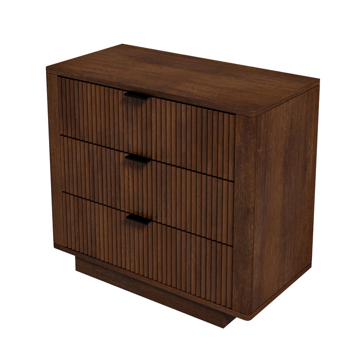 Lola Walnut Nightstand 3-Drawer Left View Closer