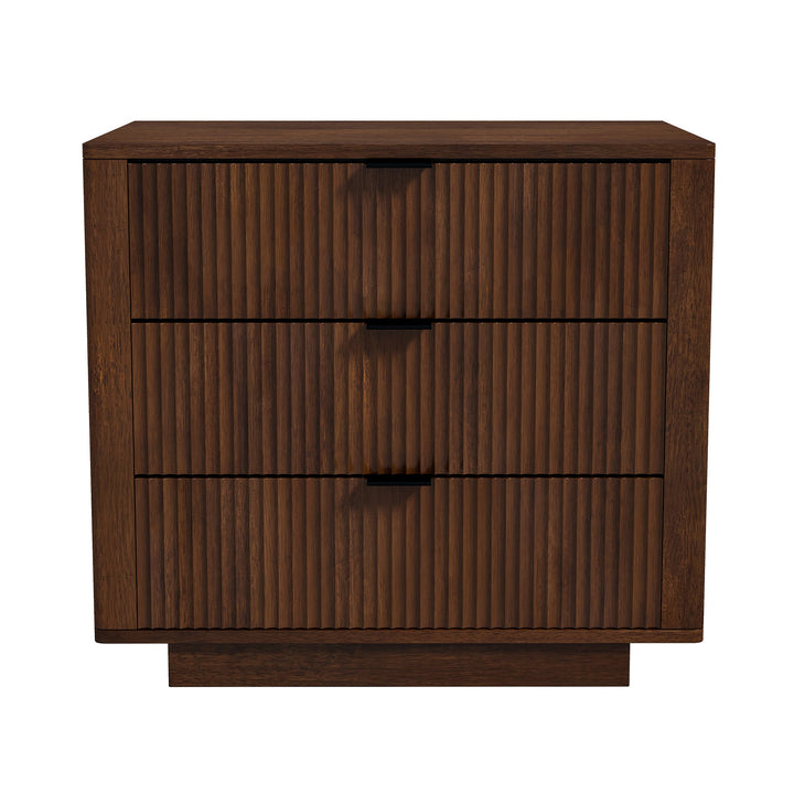 Lola Walnut Nightstand 3-Drawer Zoomed Front View