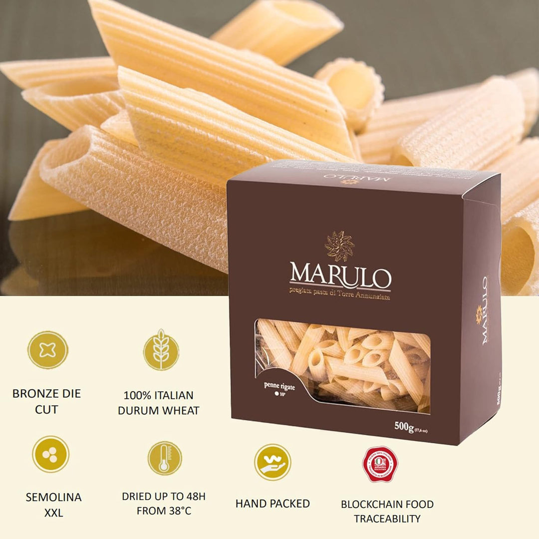 Marulo, Penne Pasta, Artisan Bronze Die-Cut Pasta, 12 Pack x 1.1 lbs.