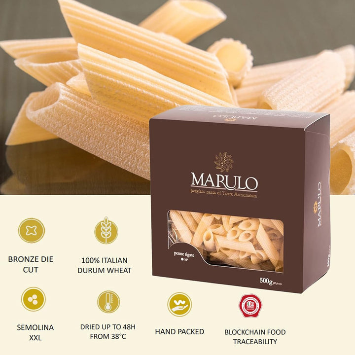 Marulo, Penne Pasta, Artisan Bronze Die-Cut Pasta, 12 Pack x 1.1 lbs.