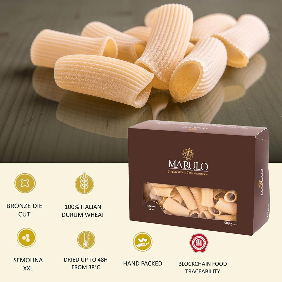 Marulo, Rigatoni Pasta, Artisan Bronze Die-Cut Pasta, 12 Pack x 1.1 lbs.