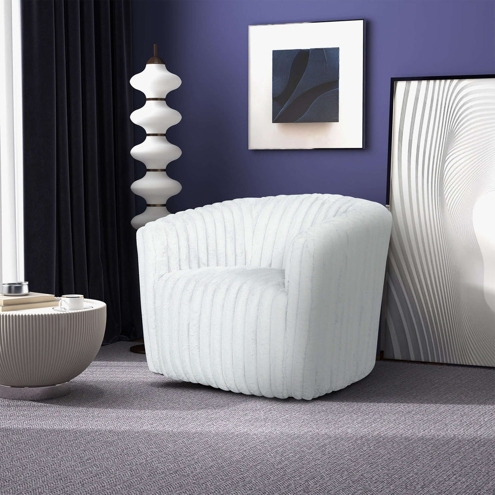 Mira White Velvet Swivel Chair Left Angle