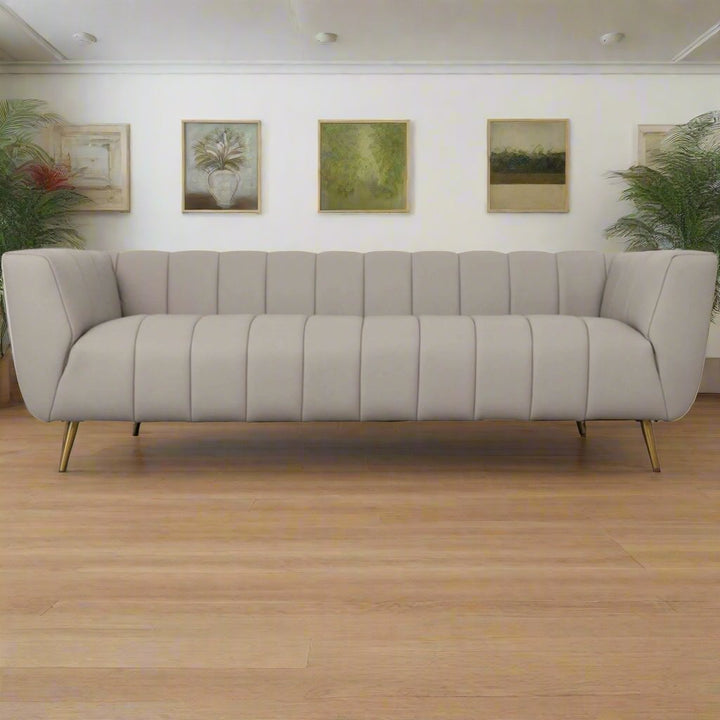 LaMattina Genuine Italian Grey Leather Channel Tufted Sofa Front View