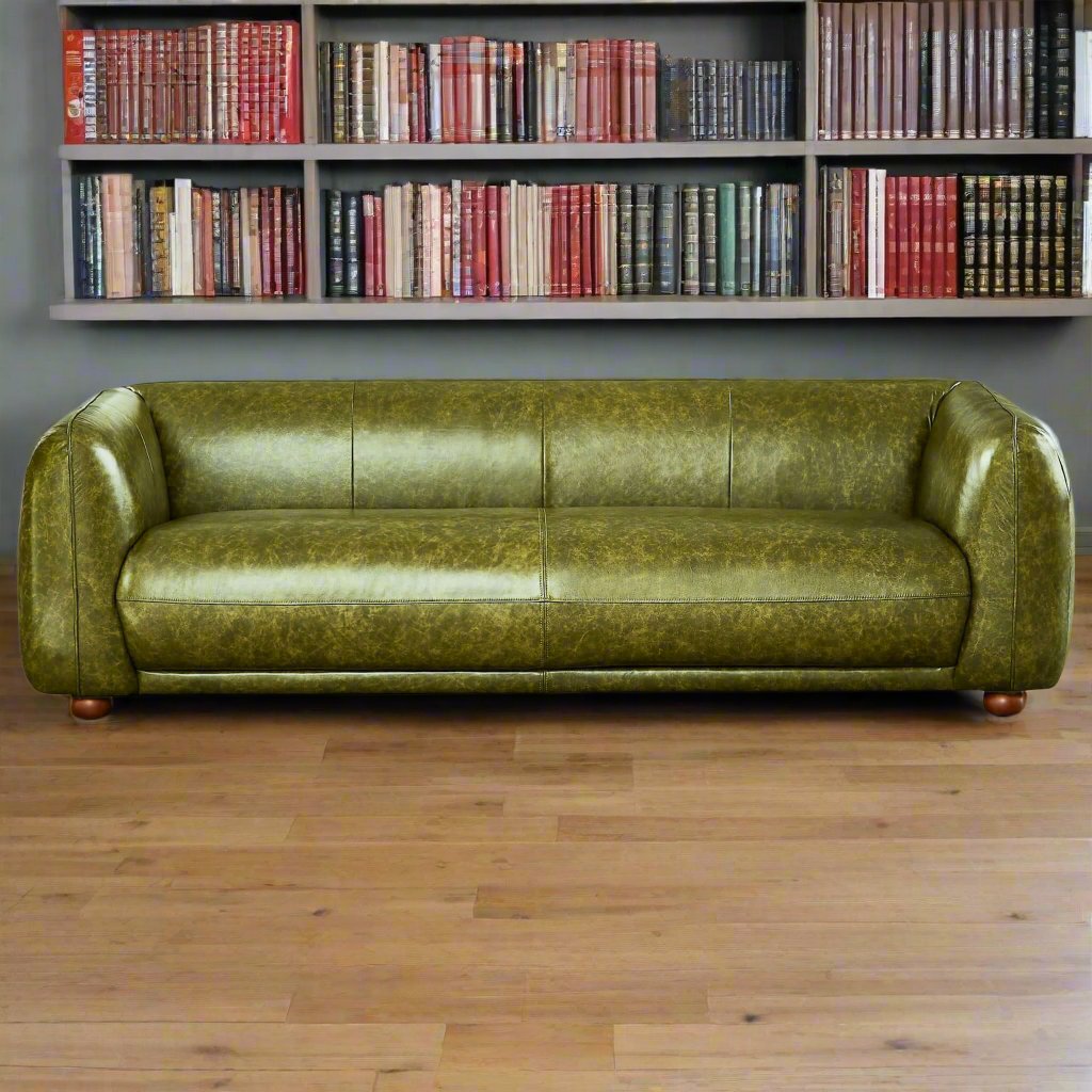 Marlon Luxury Italian Leather Sofa Green Front View