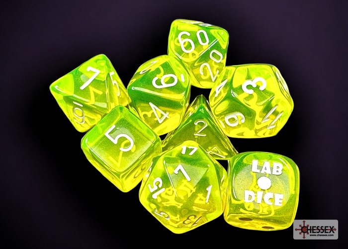 Translucent Polyhedral Neon Yellow/white 7-Die Set (with bonus die)