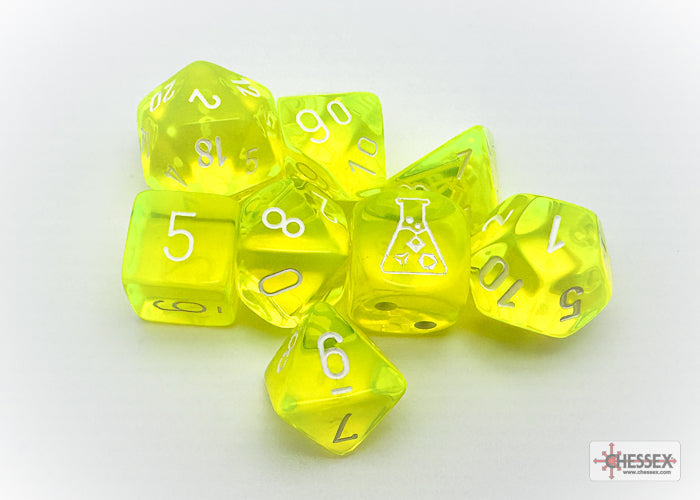 Translucent Polyhedral Neon Yellow/white 7-Die Set (with bonus die)