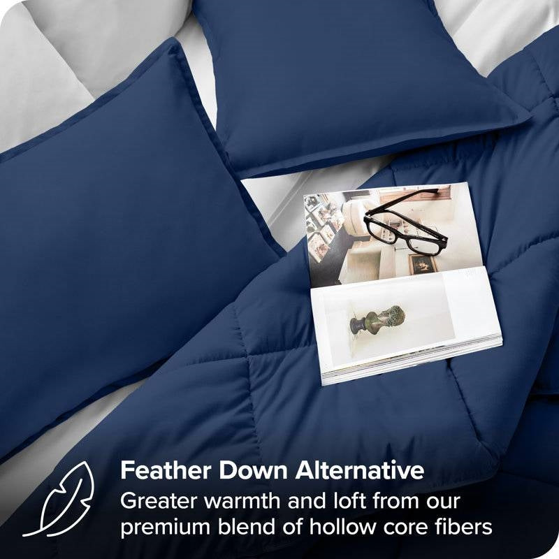 Full/Double Size Super Soft Down Alternative Comforter Set in Navy Blue