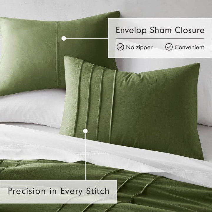Queen Size Microfiber Pleated Soft Lightweight Comforter Set in Olive Green
