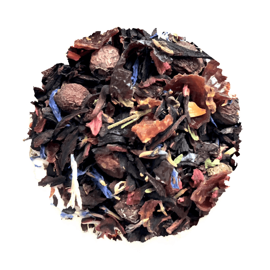 Assorted loose leaf tea on a white background.