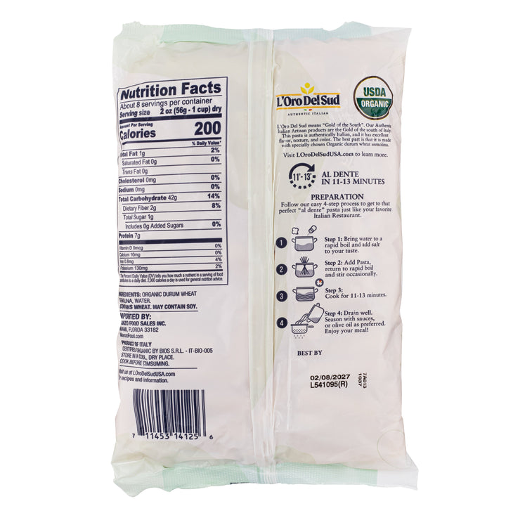 L'Oro Del Sud, Organic Rigatoni Pasta 20 Pack x 1 lbs.