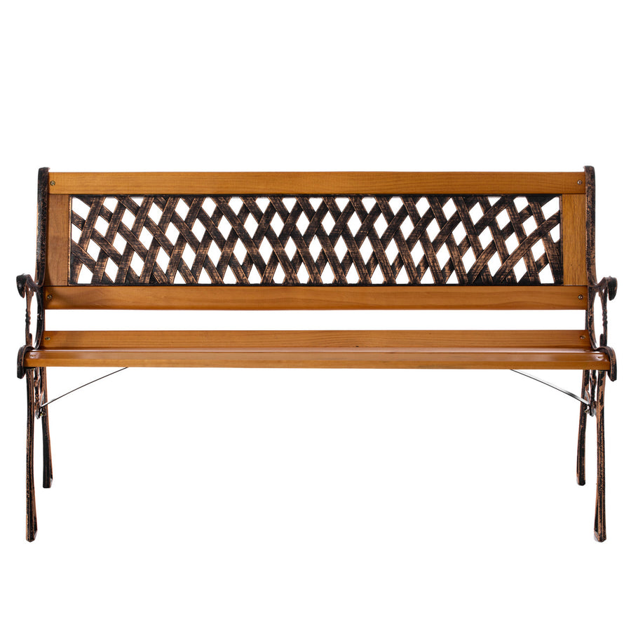 Outdoor Classical Wooden Slated Park Bench, Steel Frame Seating Bench for Yard, Patio, Garden, Balcony, and Deck