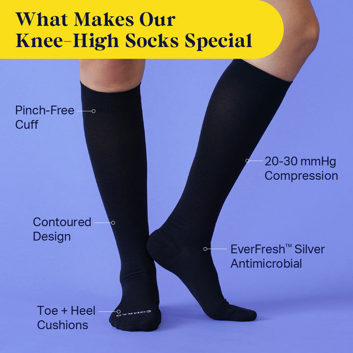 Knee-High Compression Socks – Solid Black (20-30 mmHg)