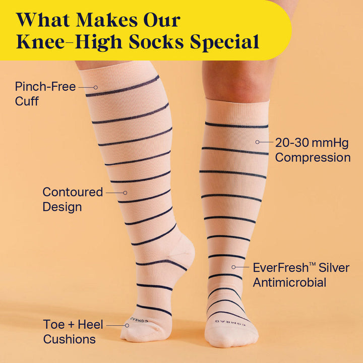 Knee-High Compression Socks – Stripes Rose (20-30 mmHg)