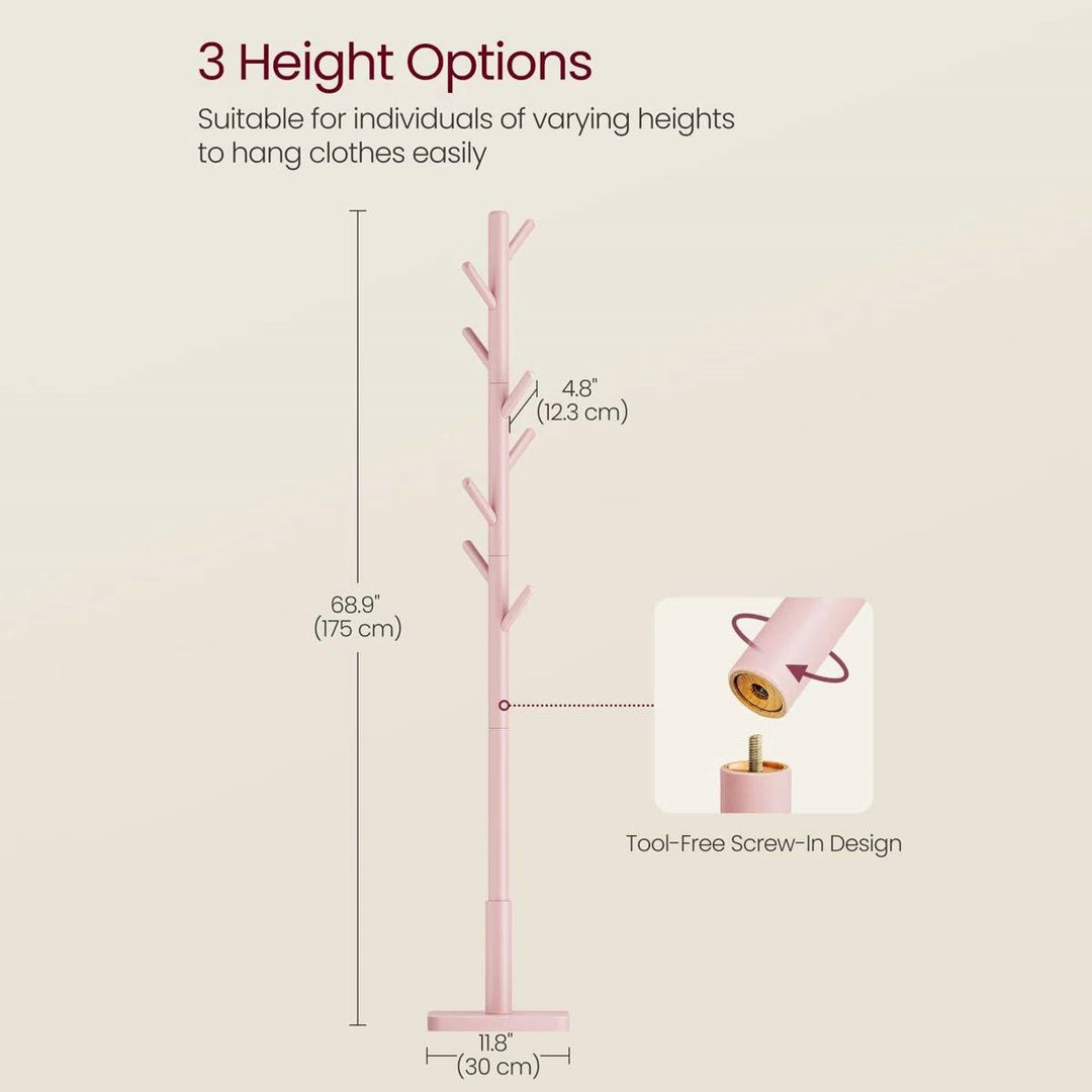 Modern Solid Wood Coat Rack Entryway Hall Tree Hat Stand in Pink