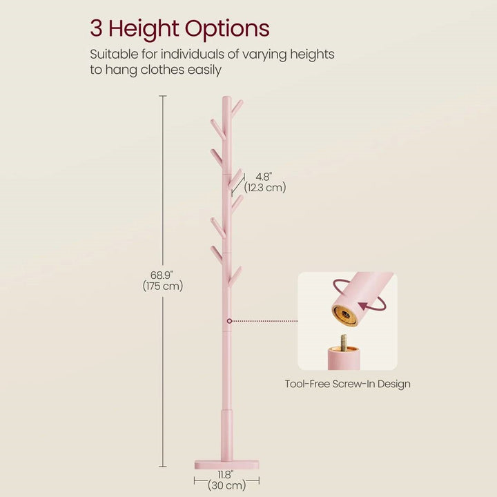 Modern Solid Wood Coat Rack Entryway Hall Tree Hat Stand in Pink
