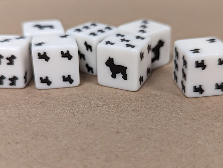 Bulldog Dice Opaque White w/Black Bulldogs 16mm d6 Dice (sold per die)