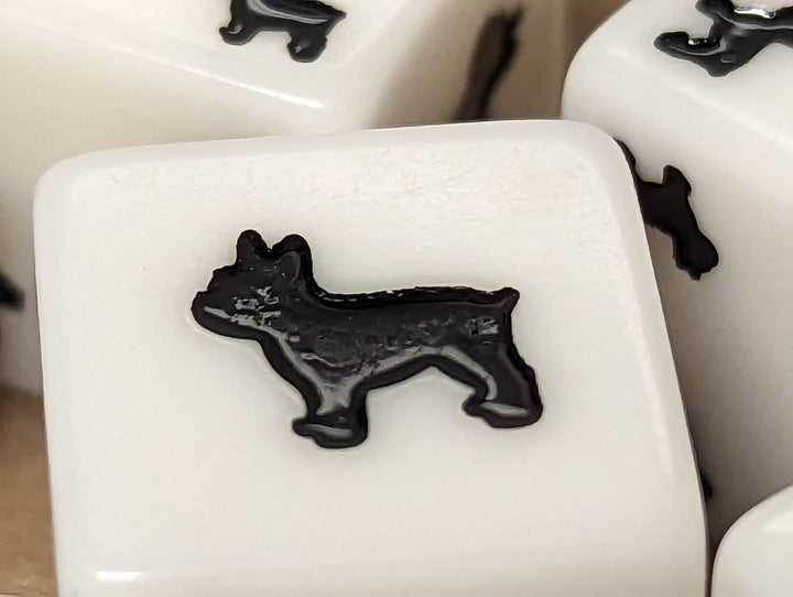 Bulldog Dice Opaque White w/Black Bulldogs 16mm d6 Dice (sold per die)