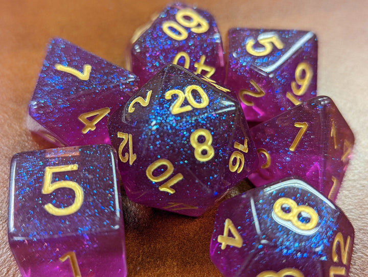 Time Walker | Purple w/Gold Glitter 7-Dice Set RPG Dice Set
