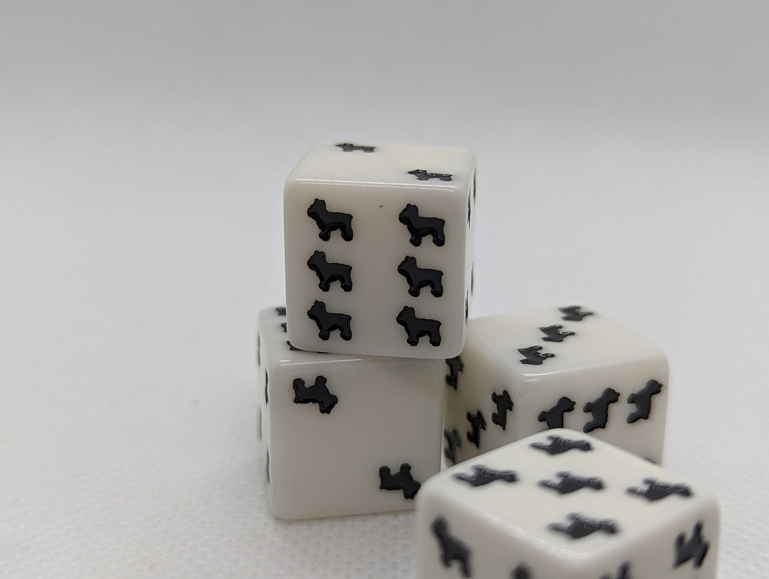 Bulldog Dice Opaque White w/Black Bulldogs 16mm d6 Dice (sold per die)