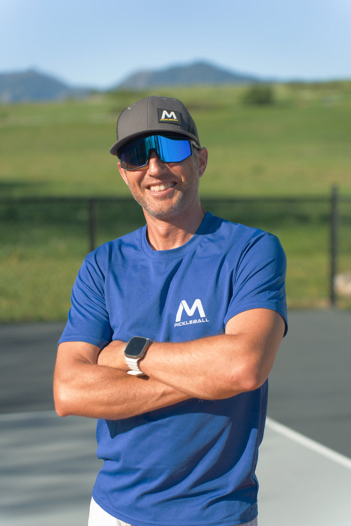 Pro-Guard Glasses Set with Blue Mirrored Lens Being Worn.