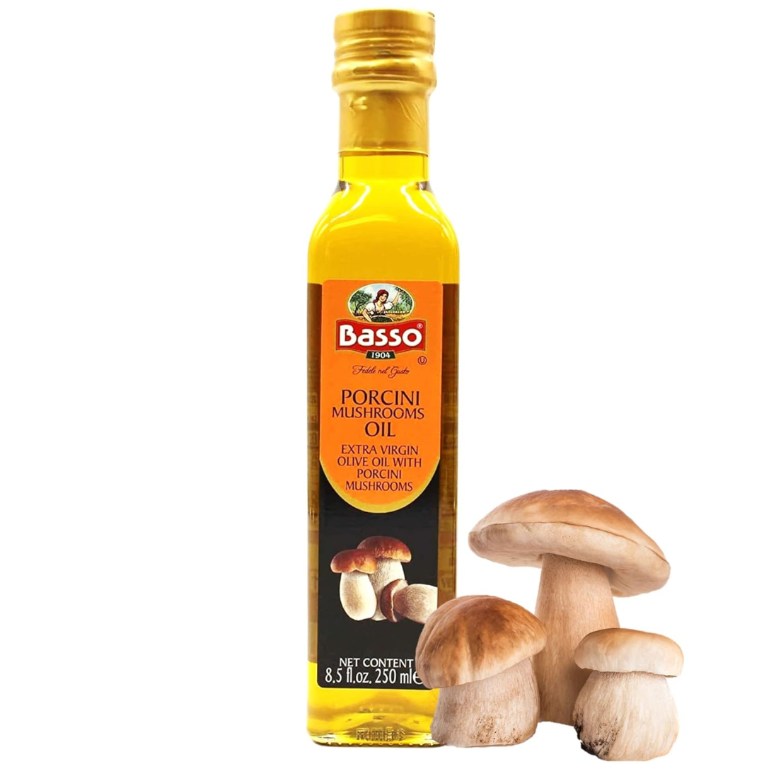 Basso 1904, Porcini Mushroom Oil, Infused Extra Virgin Olive Oil, 8.5 Fl oz. (250ml)