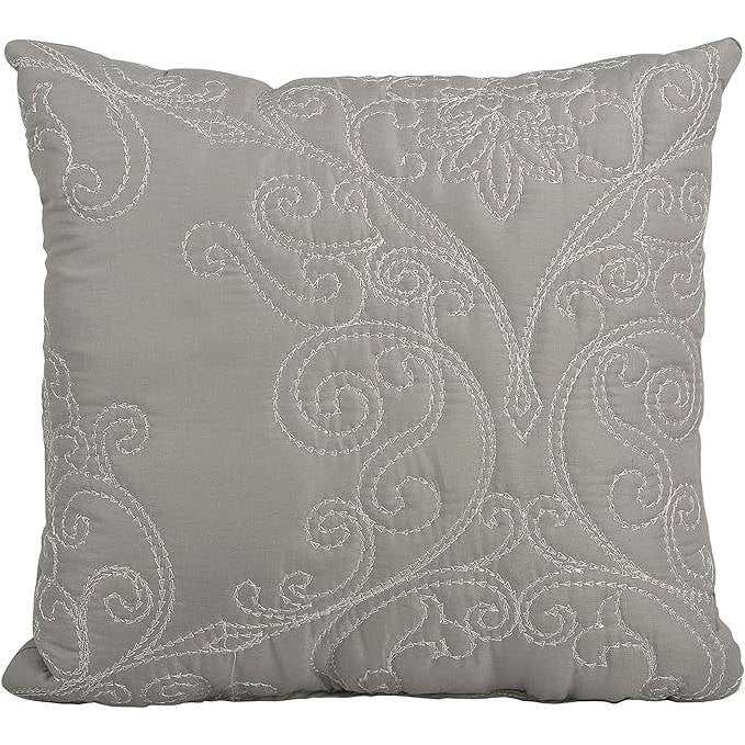 Queen Size Ash Grey Damask Embroidered 4 Piece Oversized Bedspread Set