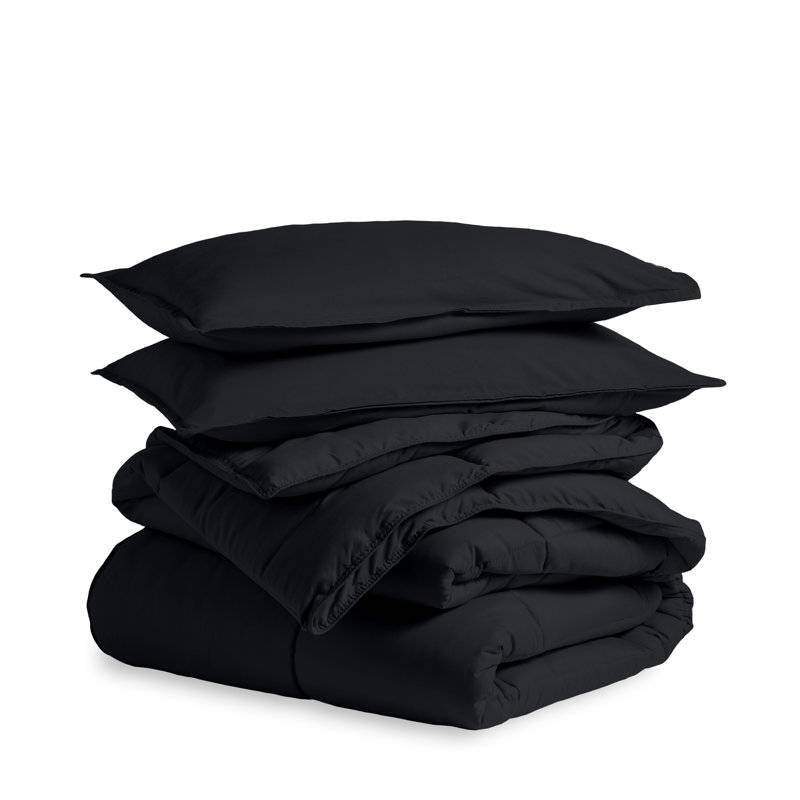 Queen Size Luxuriously Soft Down Alternative Comforter Set in Black