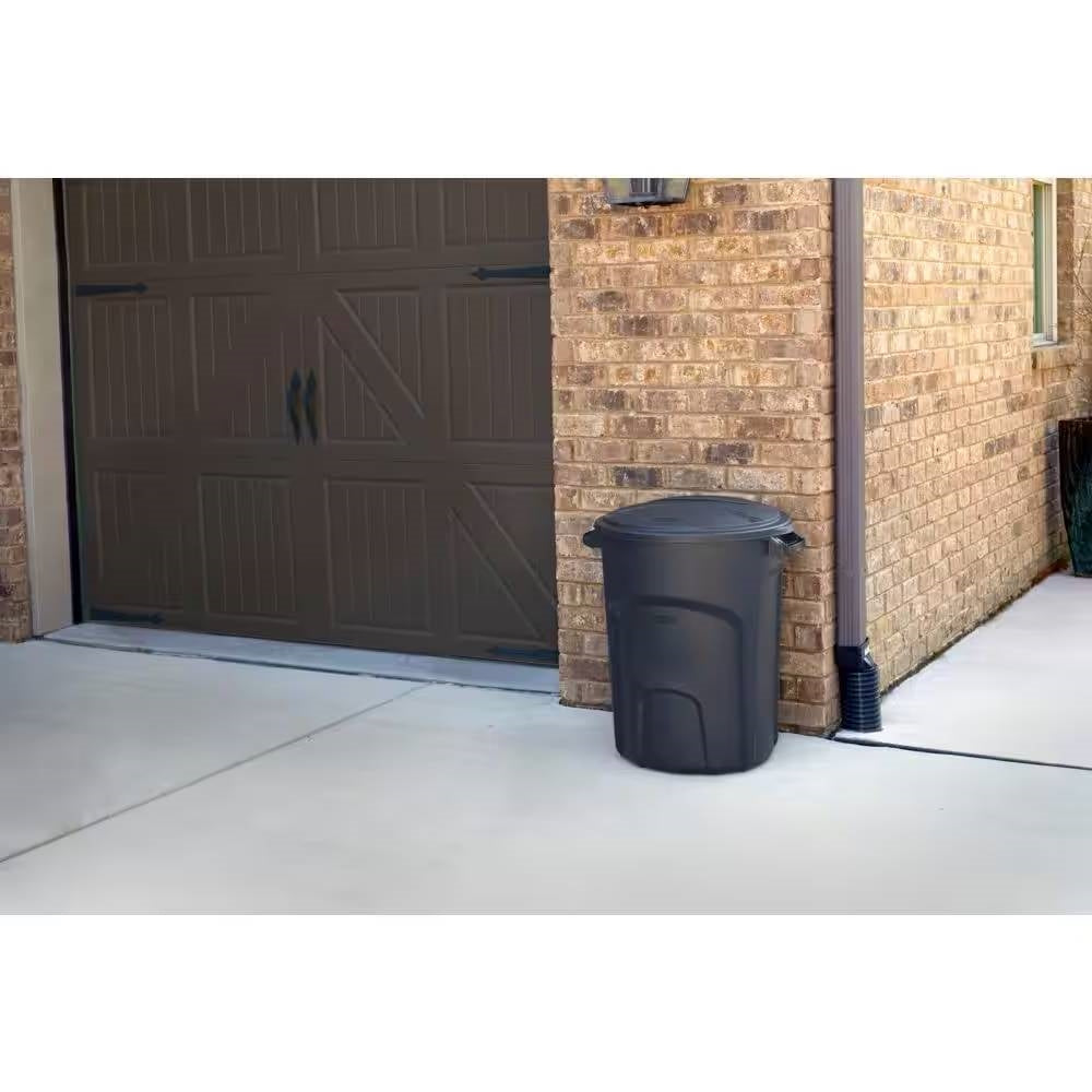32-Gallon Black Plastic Indoor-Outdoor Trash Can with Lid - Made in USA