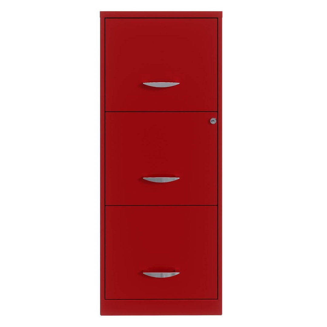 Red Metal 3-Drawer Vertical Key Locking Filing Cabinet