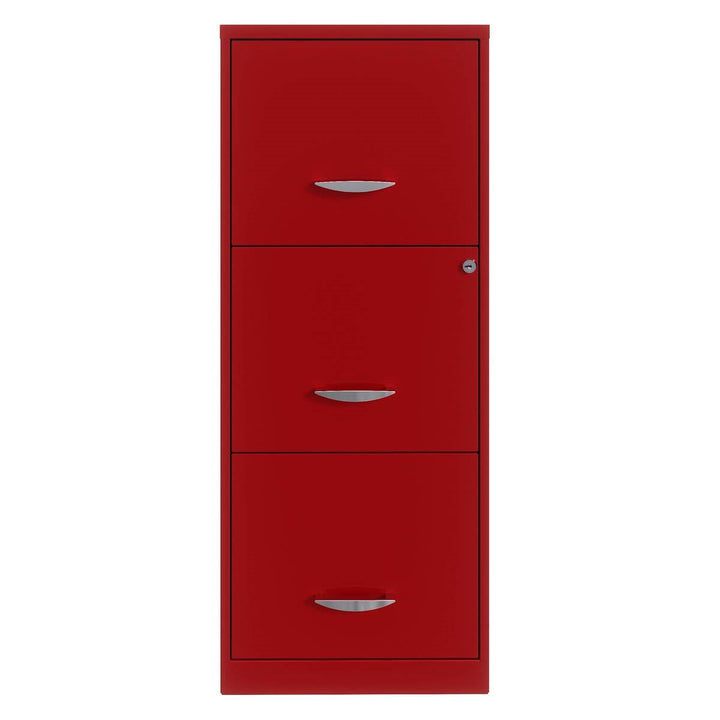 Red Metal 3-Drawer Vertical Key Locking Filing Cabinet