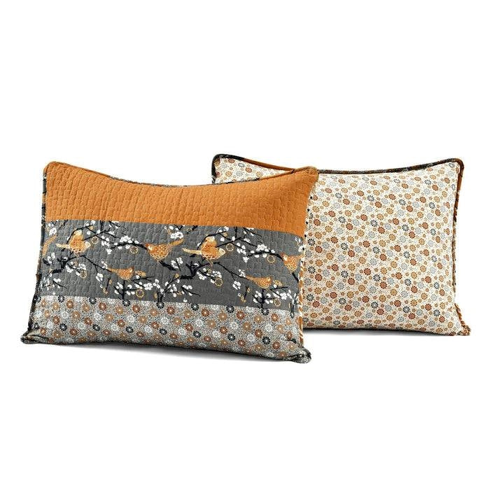 King Size Orange Grey Boho Floral Birds Reversible Lightweight Quilt Set