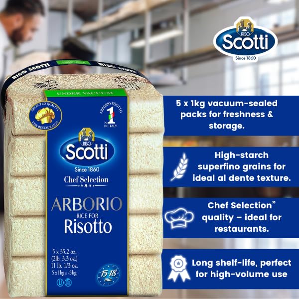 Riso Scotti Italian Arborio Risotto Rice – 5 x 1 kg (11 lbs.)